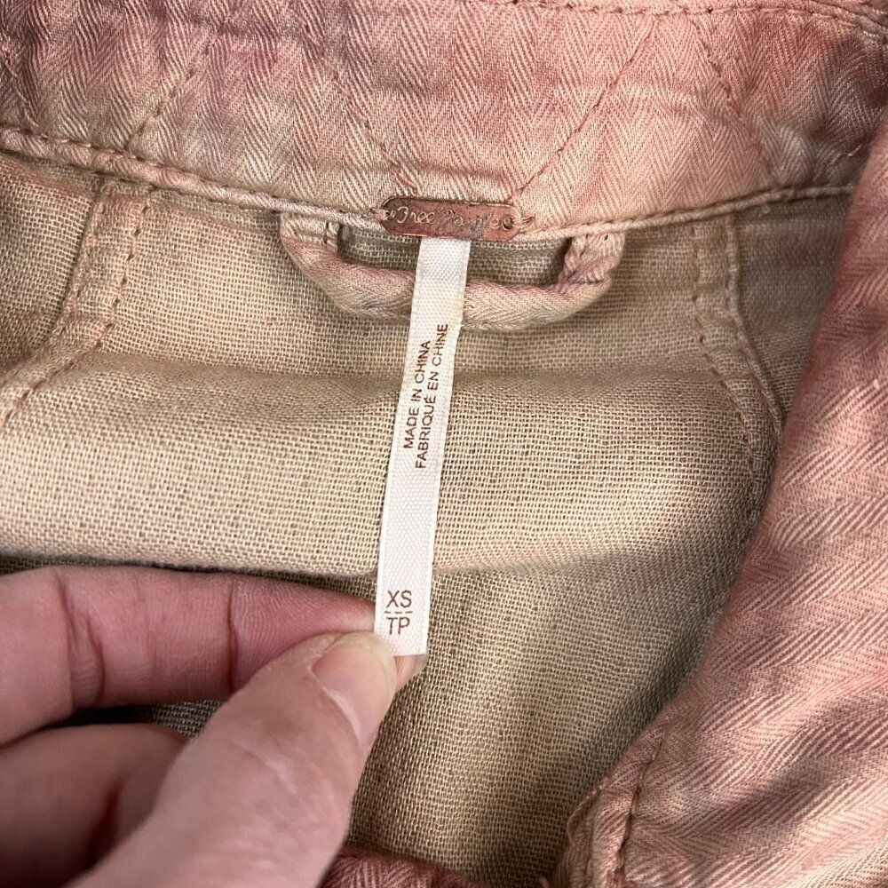 FREE PEOPLE Rose Pink Double Cloth Military Jacket Pockets Cinch Tie Waist Sz XS - Picture 8 of 15